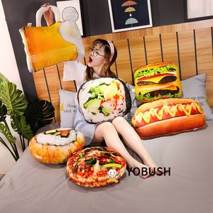 Pluszowe lalki żywność Lifee Snack Pillows 3D Printing Sushi Glass Beer Dog Hamburger Pizza Pizza Rekwizy