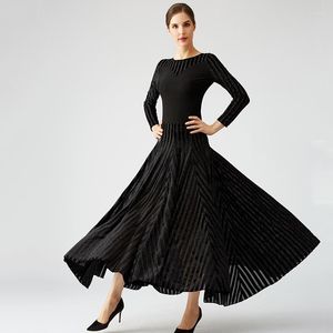 Stage Wear Black Blue Modern Dance Dress Costumes Women Waltz Velvet Skirt Ballroom Practice Suit
