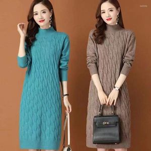 Casual Dresses Autumn Winter Loose Knit Women Maxi Sweater Dress Warm Thick Turtleneck Straight High Street Baggy Midi Pullover