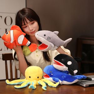 Plush Pillows Cushions Stuffed Ocean Series Toys Hand Finger Story Puppet Octopus Shark Killer Whale Kawaii Eon 230603