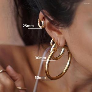 Hoop Earrings Oversize Stainless Steel For Women Gold Color Large Small Thick Hollow Round Circle Classic Jewelry Gifts