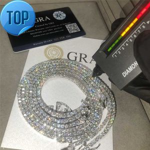 Gra Hip Hop Jewelry 2,0 мм-5 мм VVS Moissanite Mossinate Tennis Chain Diamond 925 Серебряное золото.