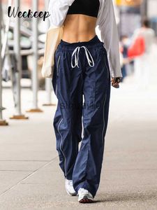 Женские брюки Capris Weekeep Streetwear Случайная спортивная штаны боковая полоса Эластичная грузовые брюки.