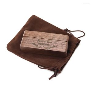 Jewelry Pouches N58F Rectangle Brass Hinge Ring Box Storage Bag Wooden Gift Proposal Engagement Wedding Ceremony Birthday