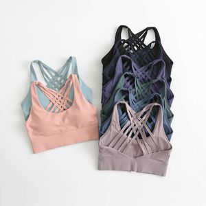 Sutiãs esportivos acolchoados estampados com tiras nas costas LL de verão para mulheres Beauty Back Suporte médio respirável Desgaste de treinamento de ginástica Push Up Fiess Yoga Crop Tops Sutiã