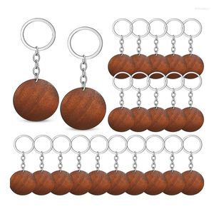 Keychains 50 PC Wood Blanks Round Shaped Wood Keychain Set Rings nyckeltaggar levererar metall för DIY -presenthantverk