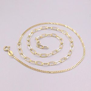 Chains AU750 Pure 18K Yellow Gold Necklace Hollow Square Curb Link Chain 4.2g / 18inch For Women Gift