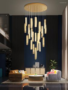 Lustres Pingente Luzes LED Cristal Moderno Luxuoso Para Escadas Loft Longo Luminárias Ouro/Prata Lustre Villa Lobby Sala De Estar