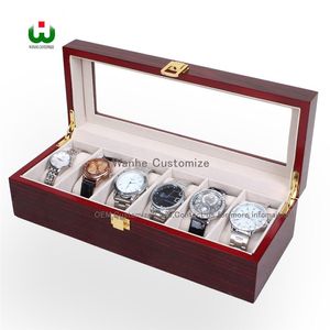 6 Grids Glots Senior Wood Paint Watches Wyświetlacz Pakiet obudowy Watch Watch Watch Box Pudełka do przechowywania obudowy 6 Watchem B2348