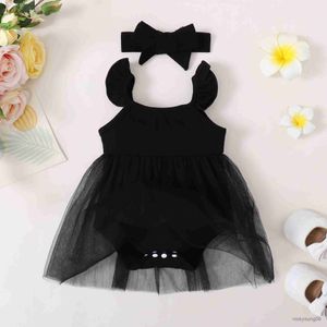 Kläder sätter nyfödd klänning spädbarn tyll baby flicka fotoshoot kläder sommar romper onsies med rem och pannband 0-18 månader