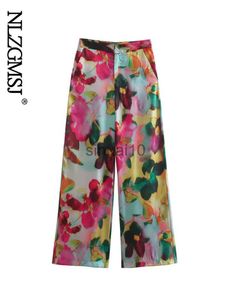 Calça Feminina Capris Nlzgmsj 2023 Primavera Outono Calça Feminina Cintura Alta Estampa Floral Casual Calças Largas Calças Retas Streetwear Feminino 202307 J230605