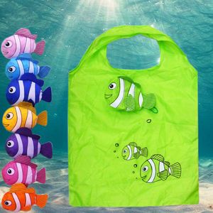 かわいい漫画の魚のショッピングバッグ旅行再利用可能な折りたたみ式ハンドバッグ食料品のトートストレージホームストレージバッグ無料DHL