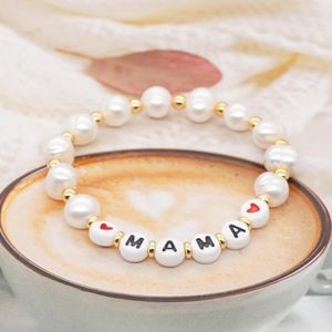 Charm Bracelets Mother Day Gift Handmade Letter Bracelet For Women Fashion Mama Jewelry Stretchy Pulsera Heart Freshwater Pearl