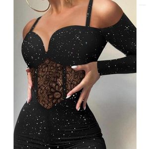 Women's Two Piece Pants Wepbel Long Sleeve Bodycon Jumpsuits Rompers Sexy Strap Stitching Lace Jumpsuit Women Club Party Wear Pencil