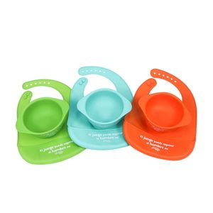 Babadores panos de arroto 2 peças silicone alimentação à prova d' água ventosa tigela e babador utensílios de mesa infantil cozinha bebê G220605