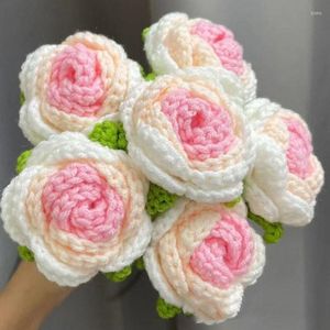 Flores decorativas 3 piezas de flores tejidas a mano regalos de lana degradados para novias parejas casadas decoración del hogar cumpleaños de los niños