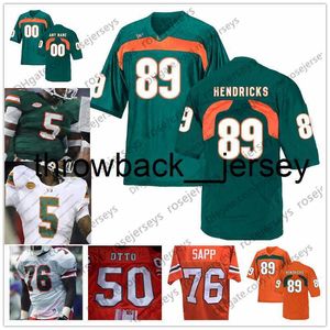 thr NCAA Miami Hurricanes # 76 Warren Sapp 81 Calais Campbell 82 Greg Olsen 86 David Njoku 87 Reggie Wayne 89 Ted Hendricks Camisa aposentada