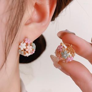 Creolen OSHUER Mode Koreanische Süße Perle C-förmige CZ Strass Kleine Blumen Für Frauen Hochzeit Schmuck Geschenk