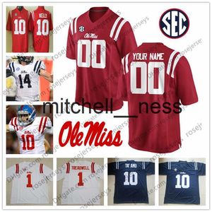 MIT8 Custom Ole Miss Rebels Football valfritt namn nummer Red Blue White 10 John Rhys Plumlee 2 Matt Corral 22 Scottie Phillips Jersey 4xl