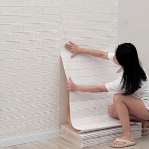 Adesivo de papel de parede 3D de 10 metros, painel de rolo branco, espuma macia, tijolo, mármore, rocha, paralelepípedos, decoração do quarto, proteção à prova d'água