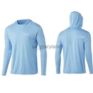 Camicie da esterno Camicie da pesca HUK Abbigliamento da pesca T-shirt a maniche lunghe Cappuccio UPF 50 Protezione solare Giacca da pesca traspirante UV Abbigliamento da pesca da uomo J230605