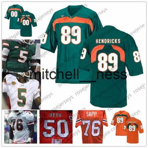 Mit8 NCAA Miami Hurricanes # 76 Warren Sapp 81 Calais Campbell 82 Greg Olsen 86 David Njoku 87 Reggie Wayne 89 Ted Hendricks Camisa aposentada