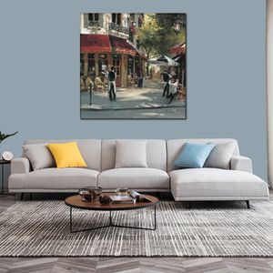 Modern Canvas Art Cafe Break Brent Heighton Handmade Figurative Oil Painting Contemporary Wall Decor for Living Room