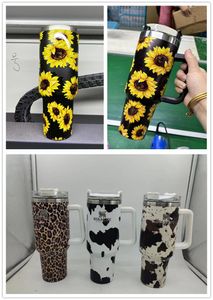 40oz stainless steel 3D printing tumbler with handle lid straw milk cow cheetah subflower big capacity water bottle outdoor camping cup vacuum insulated travel mugs