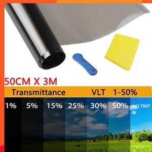 Ny 50 cm x 3m 1/5/15/25/35/50 procent VLT -fönsterfärgad film Glasklistermärke Sun Shade Film For Car UV Protector Foils Sticker Films