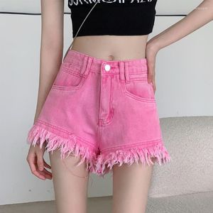 Damskie dżinsy Summer Różowy krótki femme wysokiej talii Tassel Y2K Casual Bottoms for Ladies Denim Shorts Women Clothing Fashion