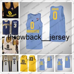 thr Custom Marquette Golden Eagles 2020 Basketball 0 Markus Howard 2 Sacar Anim 25 McEwen Men Youth Kid Camisa Azul Marinho Branco Amarelo 4XL