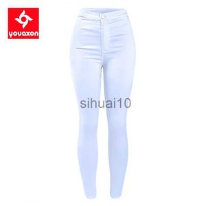 Kvinnors jeans 1888 Youaxon Summer Womens High midja White Basic Casual Fashion Stretch Skinny Denim Jean Pants Byxor Jeans For Women J230605