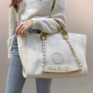 Bolsas de grife de luxo Grandes bolsas de compras grandes Bolso 10A Alta qualidade CC Pearls Lona Bolsas de ombro de cowboy Moda feminina Dhgate Bags