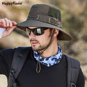 Czapka męska oddychająca siatka Solidny kolor wiadra czapka boonie czapka rybacka kempingowa wędrówka anty-UV Sun Hat Wide Brim Fisherman Hat L230523
