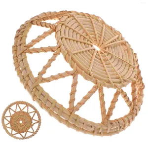 Dinnerware Sets Hollow Plate Coffee Accessories Home Table Mat Set Rustic Coasters Rattan Woven Round Farmhouse Desk