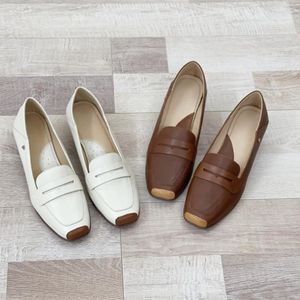 Dress Shoes Top Layer Cowhide Leather Pumps Square Toe Color Matching Thick Heel Soft Sole Mid-heel Work For Women