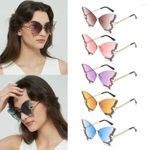 Güneş Gözlüğü Elmas Kelebek Kadınlar İçin Vintage Rimless Güneş Gözleri Rhinestone Bling Shades Ladies Y2K Partisi