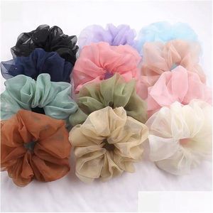 Hair Accessories Lady Chiffon Scrunchies Women Girl Solid Elastic Bands Hairs Rope Ponytail Holder Large Intestine Sports Dance Scru Dhqze