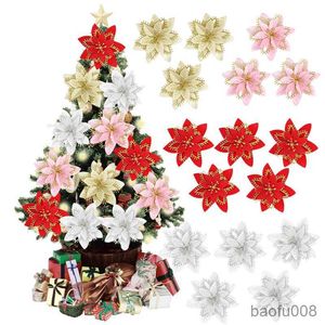 Påsar påsar 10 PC: er julstjärnor julblommor julgran dekorationer konstgjorda blommor för trädprydnader nyår heminredning R230605
