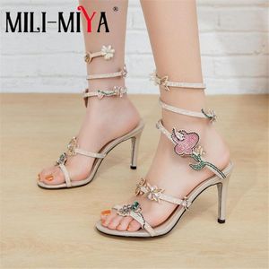 Dress Shoes MILI-MIYA Rhinestones Ankle Strap Sandals Leggings Women Roman High Heels Sexy Crystal Flowers Fish Mouth Party