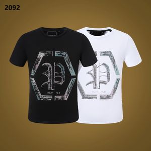 Camiseta masculina PP verão com strass manga curta gola redonda camiseta com estampa de caveira tops Streetwear M-xxxL 2092