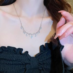 Pendant Necklaces Fashion Blue Zircon Waterdrop Hip Hop Chokers For Women Tree Branch Clavicle Trendy Goth Statement Jewelry