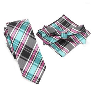 Bow Ties 2023 İnce Tie Plaid Set Bowtie Bickin Pocket Square Squeettie 21 Renk