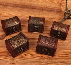 Små vintage prydnadslådor trä smycken förvaringslåda skattkista fodral hem hantverk dekor