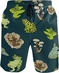 Mäns shorts Mens Swim Trunks Green Frog Mushroom Lotus Leaf Navy Blue Beach Board