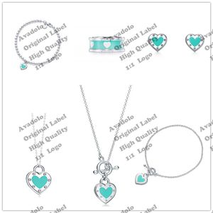 Fashion Designer Jewelry Men pendant blue heart Necklace Ring Return Tf Set Exquisite Necklaces Bracelet love Earring Gold Vintage Luxury brand gift for women girls