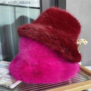 Faux päls hatt kvinnors eleganta höst- och vinter pälsfiskare hatt koreansk senior varm hink hatt 2022 ny färg l230523