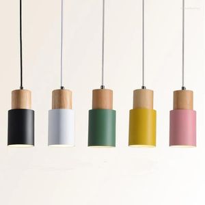 Luminárias pendentes de design nórdico, lustre de arame simples, luzes de madeira LED penduradas, acessórios coloridos, barra de cozinha, El Home, decoração interna