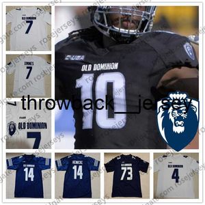 THR Custom Old Dominion Football Any Name Number Navy Blue Black White 1 Kesean Strong 4 Stone Smart 5 Steven Williams Odu Ncaa Jersey