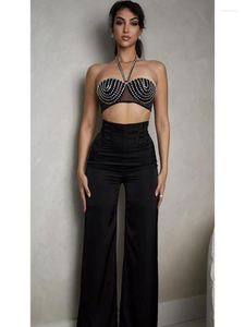 Women's Two Piece Pants Women Summer Sexy Halter Beading Bustier Crop Top And High Waist Long 2 Pieces Bandage Set Street Evening Club Party